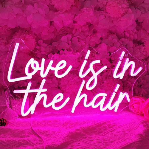Vista 6 de SYLHOME Letrero de luz LED de neón con texto en inglés «Love Is In The Hair» para peluquería, peluquería, peluquería, peluquería, estudio
