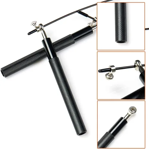 Vista 4 de Cuerda de saltar de velocidad ajustable con mango de aleación de aluminio y rodamiento de bolas, cuerda de ejercicio sin enredos para ejercicio