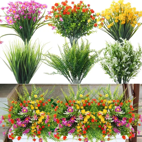Vista 9 de Cindeer - 24 paquetes de flores artificiales resistentes a los rayos UV Plantas artificiales resistentes a los rayos UV para decoración de boda