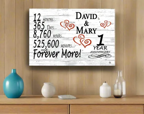 Vista 7 de Letrero personalizado de aniversario de 1 año, regalo de primer aniversario de boda, regalo para días de pareja, minutos, años, madera maciza, 16.5