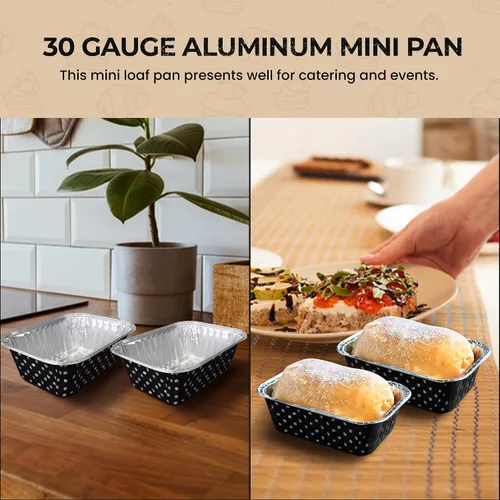 Vista 5 de KitchenDance - Mini molde desechable de aluminio con lunares sin tapa, molde rectangular antiadherente de 6 onzas, perfecto para regalos