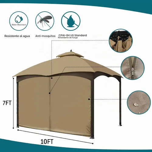 Vista 5 de Cortina Universal de Repuesto para Privacidad de Gazebo - Wonwon Panel de Privacidad con Toldo y Cierre para Gazebo al Aire Libre de 10 x 10 Pies