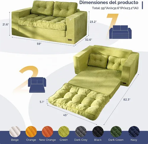 Vista 2 de MAXYOYO - Sofá cama convertible, sofá cama extraíble, sofá cama plegable 2 en 1, sofá cama de suelo desplegable con almohadas para sala de estar