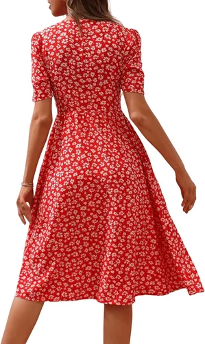 Vista 2 de Floerns Vestido midi de manga corta con cuello en V y botones en la parte delantera para mujer