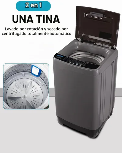 Vista 2 de Lavadora completamente automática con bomba de drenaje, lavadora compacta de 17.7 libras, 10 programas de lavado y 8 niveles de agua, ideal para Gris