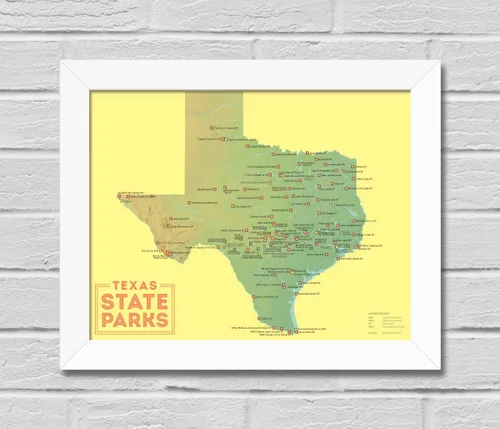 Vista 5 de Best Maps Ever - Mapa de los parques del estado de Texas 28 x 35 cm.