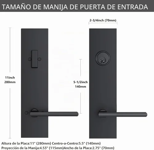 Vista 6 de Matte Black Front Door Handle Set with Deadbolt