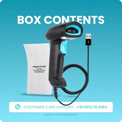Vista 8 de Helett® HT410 Escáner de código de barras 2D y 1D de mano con cable (código QR y código de barras) Escaneo de inducción con luz de iluminación