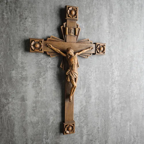 Vista 6 de Crucifijo católico BC de pared, decoración del hogar de Jesucristo, aspecto tallado en madera, 12 pulgadas de alto, pintado a mano por Buildclassic