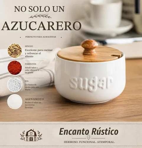 Vista 3 de LYEOBOH Azucarero con tapa y cuchara, tarro de azúcar de cerámica de 17 Blanco
