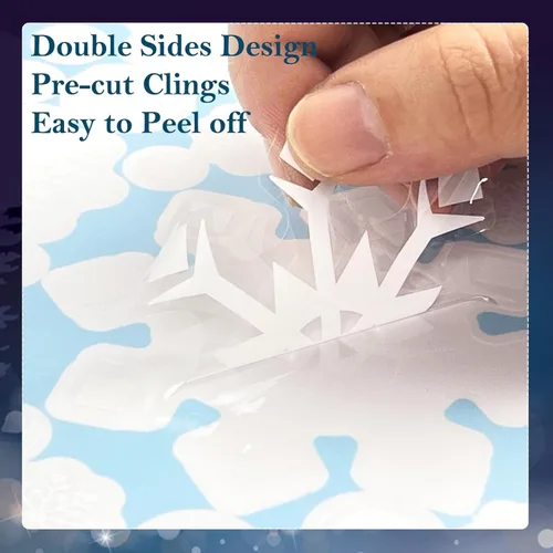 Vista 5 de 115 PCS Calcomanías Adhesivas de Copos de Nieve Navideños para Ventanas de Vidrio, Calcomanías de Navidad Decoraciones Navideñas de Copos de Nieve