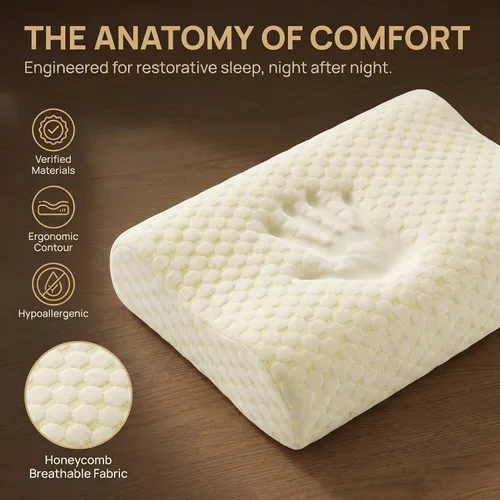 Vista 5 de Almohada cervical de espuma viscoelástica para aliviar el dolor de cuello, diseño de contorno ergonómico con funda de punto de seda de hielo lavable