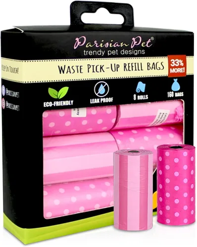 Vista 34 de Parisian Pet Bolsas ecológicas para excrementos de perro, 8 rollos, 20 bolsas por rollo, sin perfume, a prueba de fugas, perfectas para limpiar Casa