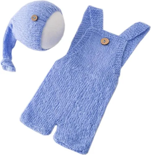 Vista 4 de Vemonllas Lindo disfraz de bebé recién nacido para niños y niñas, accesorios de fotografía, sombrero y pantalones
