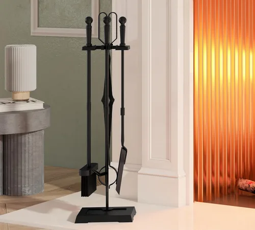 Vista 7 de Kingson Juego de herramientas para chimenea, 5 piezas, para interiores y exteriores, juego de póquer resistente con mango ergonómico