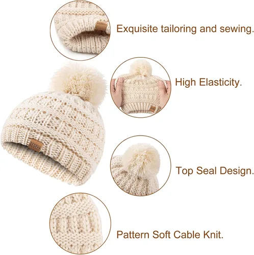 Vista 2 de REDESS Baby Kids Winter Warm Hats, Infant Toddler Children Pom Pom Beanie Knit Cap Girls Boys