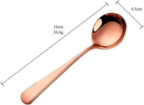 Vista 6 de MINGYU Juego de 4 cucharas de sopa redondas pesadas – Cuchara de caldo de acero inoxidable Muticolor, cucharas para servir la cena, cucharada