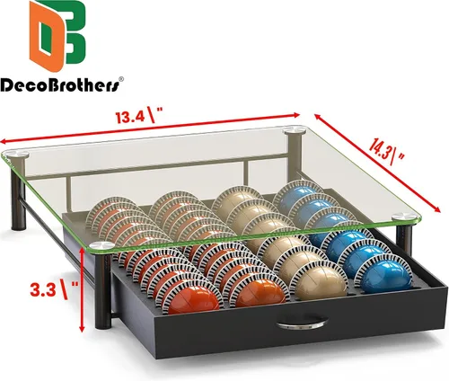 Vista 3 de Deco Brothers cajón de almacenamiento con soporte para cápsulas Nespresso vidrio templado, VertuoLine