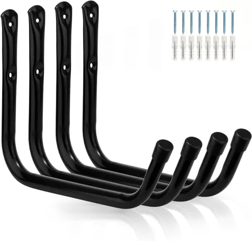 Vista 9 de Ganchos de almacenamiento de garaje y jardín, colgador de brazo jumbo resistente, ganchos de escalera de 9.5 pulgadas para sillas plegables