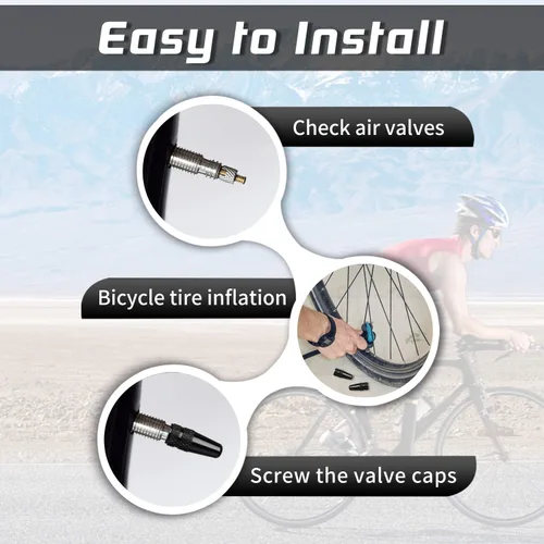 Vista 4 de Tapones de vástago de válvula Presta de aluminio - Cubiertas de polvo de aire de neumático negras para bicicleta (paquete de 4) - Se ajustan a