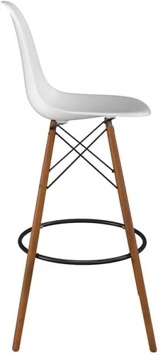 Vista 3 de Inmod Taburete de bar de plástico moldeado con patas de madera, juego de 2, blanco mate, taburetes de bar modernos DSW de nogal, taburetes de bar