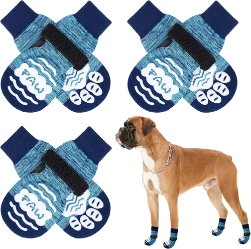 Vista 35 de BEAUTYZOO Calcetines antideslizantes para perros, zapatos de perro para pavimento frío/caliente, protectores de patas con empuñaduras, 3 pares