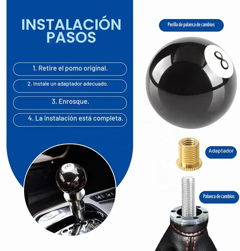 Vista 4 de Mango de palanca de cambios para automóvil, bola de billar de 2.16 pulgadas, perilla de palanca de cambios manual en forma de 8 con adaptadores