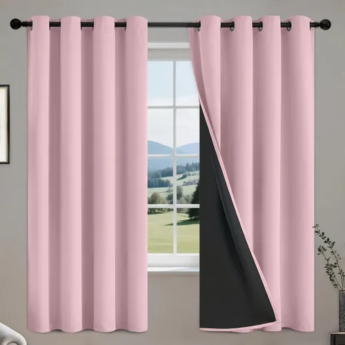 Vista 55 de COSVIYA Cortinas opacas 100% beige Biscotti para dormitorio, juego de 2 paneles de 63 pulgadas de largo, bloqueo de luz completa, aislamiento