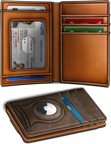 Vista 24 de BULLIANT Billetera Airtag para hombre, delgada con clip para dinero, cierre magnético, 12 tarjetas en el bolsillo frontal, bloqueo RFID