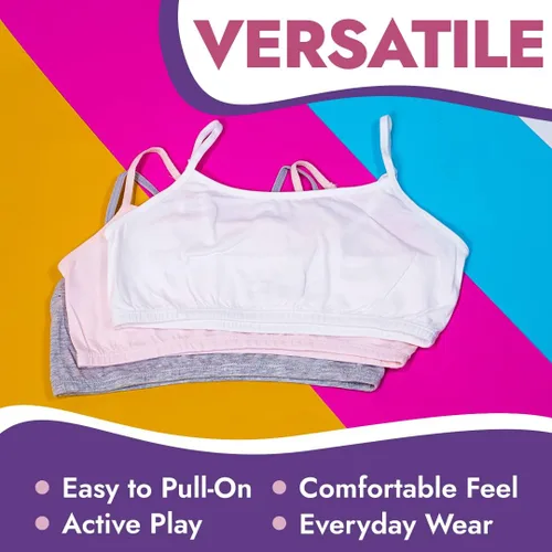 Vista 5 de Popular Sujetador de entrenamiento de algodón para niñas, brasier de entrenamiento para niñas con correas ajustables. Paquete de brasier de algodón.