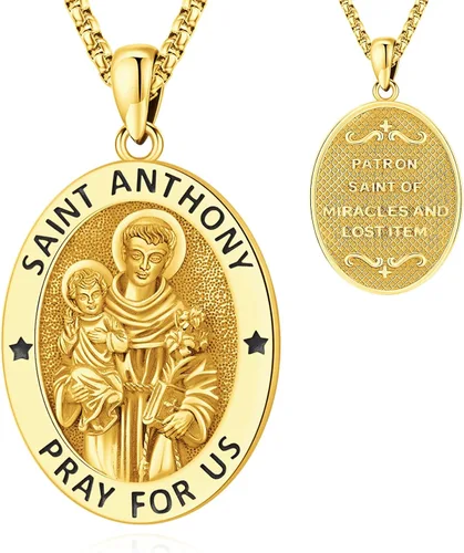 Vista 18 de Collar de San Patrono de Plata de Ley 925 St 01-Virgen María-Oro