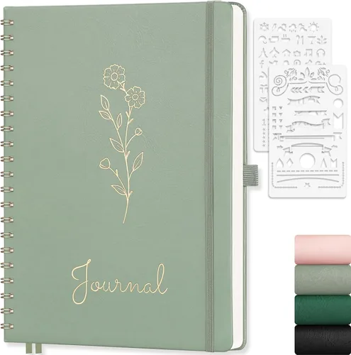 Vista 31 de EMSHOI Cuaderno de espiral con puntos, tapa dura de cuero, papel grueso de 3.53 oz/m², cuaderno de cuadrícula de puntos de 0.197 in para diario