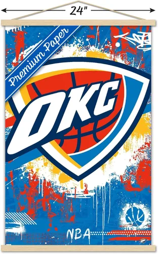 Vista 3 de Trends International NBA Oklahoma City Thunder - Póster de pared con logotipo Maximalist 23 con marco magnético