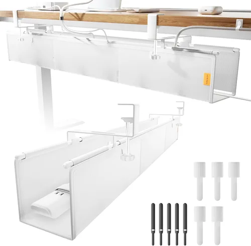 Vista 11 de Bandeja de organización de cables para debajo del escritorio, sin taladro, bridas incluidas, material de lona ecológico, diseño de malla
