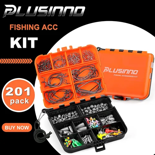 Vista 2 de PLUSINNO 253/387pcs Fishing Gear Accessories Kit, Fishing Tackle Box with Tackle Included, Fishing Hooks, Fishing Weights Sinkers, Spinner Blade