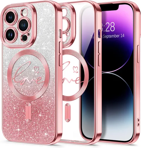 Vista 17 de Hython Funda para iPhone Air con purpurina, compatible con MagSafe Love Heart fundas magnéticas transparentes para teléfono para mujeres y niñas
