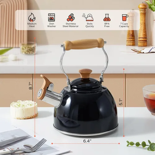 Vista 3 de ROCKURWOK - Tetera de estufa, tetera con mango ergonómico de tacto frío, tetera de acero inoxidable de grado alimenticio, tetera de estufa, tetera