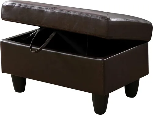 Vista 6 de Reposapiés rectangular de piel sintética con almacenamiento para sala de estar y dormitorio (negro)