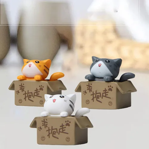 Vista 3 de Walbest Lindas figuras de gato para decoración de escritorio, gato en miniatura en caja de cartón, figuras de gato, caja coleccionable, figura