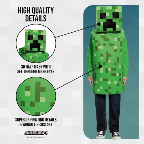 Vista 3 de Disfraz clásico de Creeper de Minecraft, M (7-8), Verde