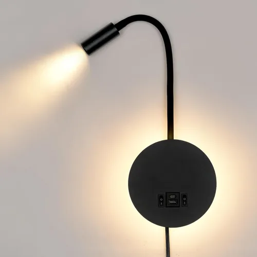 Vista 11 de Luz de lectura regulable montada en la pared con puerto de carga USB, luz de lectura LED enchufable, lámparas de pared con cuello de cisne flexible