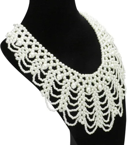 Vista 3 de Vpang Detachable Blouse Fake Collar Elegant Pearl Beaded False Collar Choker Peter Pan Necklace