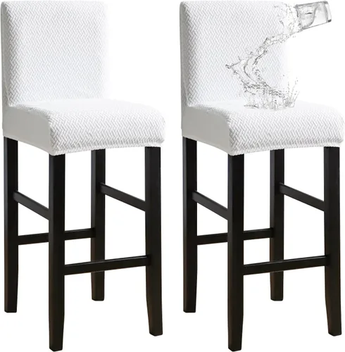 Vista 37 de FORCHEER - Juego de 4 fundas para sillas de bar con respaldos, fundas de jacquard beige para sillas de comedor, funda extraíble y lavable