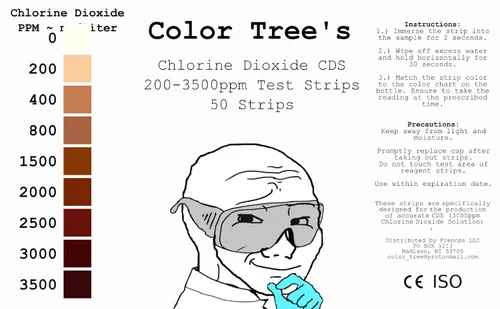 Vista 3 de Color Tree's CDS 0-3500ppm Tiras de prueba de dióxido de cloro (ClO2) - 50 tiras - Rango máximo de prueba DIY CDS