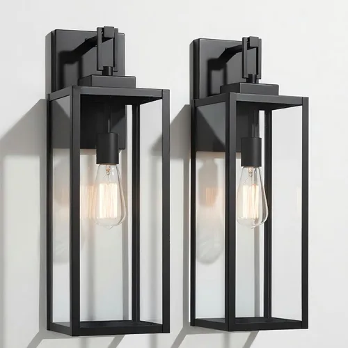 Vista 14 de Paquete de 2 Luces de Aplique para Exteriores - Luz de Pared Exterior de 12 Pulgadas, Aplique Exterior de Acero y Vidrio para Porche, Farol de Pared