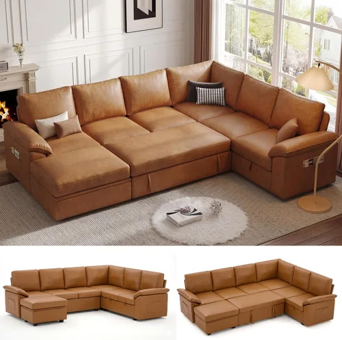 Vista 20 de Sofá Seccional Modular de 85 Pulgadas con Cama Extraíble, Sofá Cama Seccional en Forma de L de 5 Asientos con Almacenamiento, Sofás Seccionales
