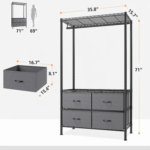 Vista 7 de Raybee - Perchero portátil resistente para dormitorio, dormitorio, 4 cajones Large Capacity, Tool-Free Assembly, Multi-Function, Freestanding