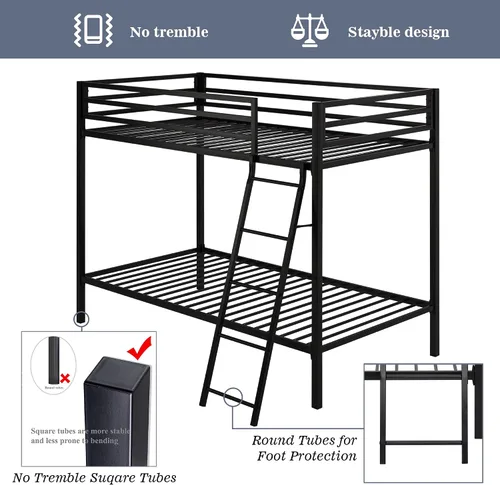 Vista 5 de Allewie Litera de metal tamaño individual sobre individual para jóvenes y adultos con escalera y barandilla resistente, diseño pequeño que ahorra