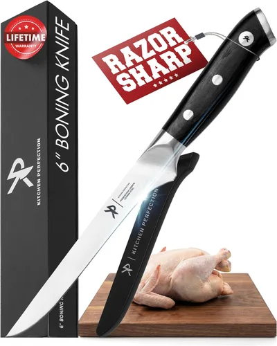 Vista 12 de Juego de Tallado de BBQ para Carne - Cuchillo de Cortar Pechuga de 12" + Cuchillo de Deshuesar de 6" con Fundas - Súper Afilado, Acero Alemán