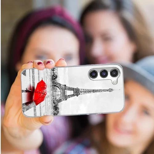 Vista 7 de Funda para Samsung Galaxy S23 Plus/S23+ - Funda protectora transparente de TPU suave a prueba de golpes con diseño de paraguas rojo de la torre Una